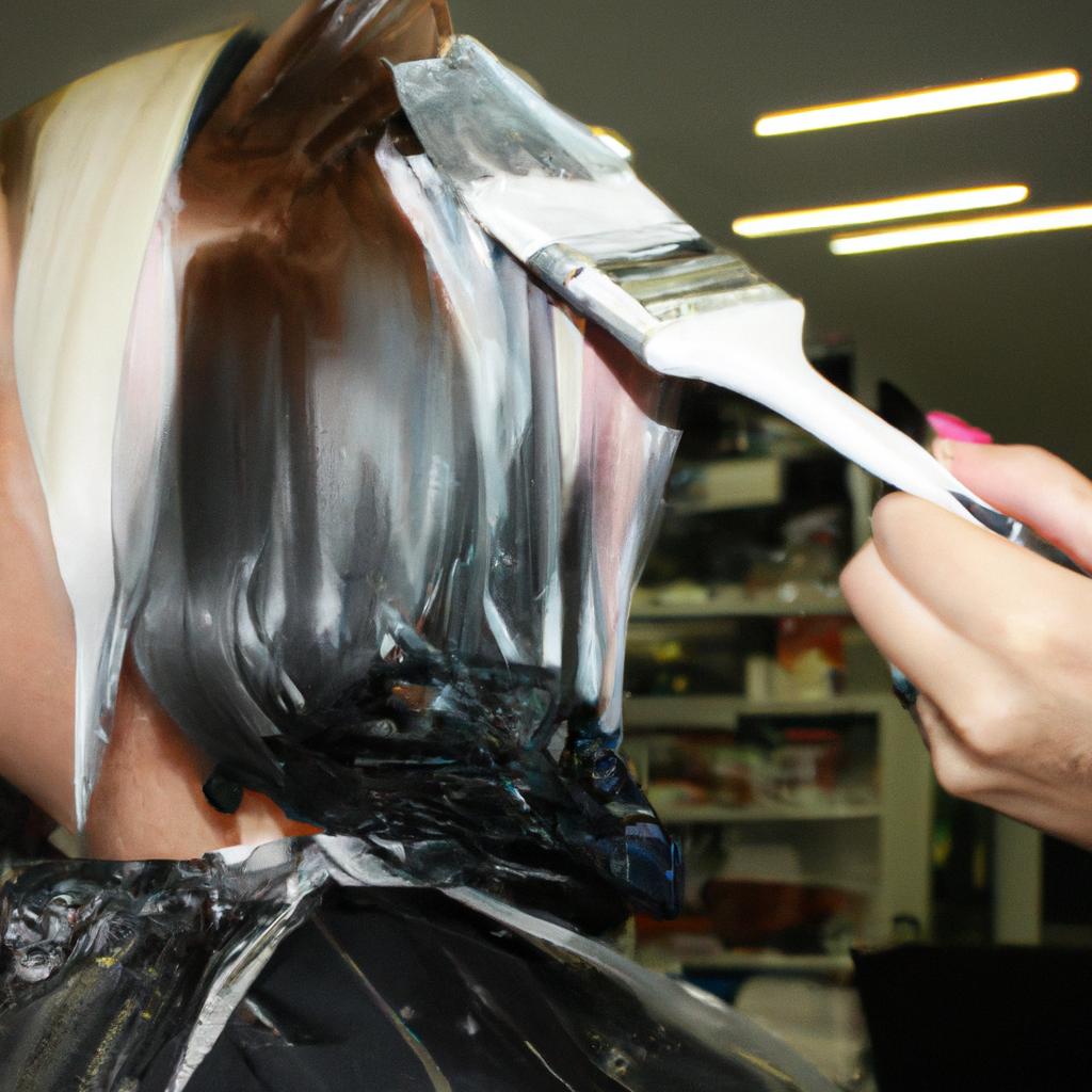 Hairdresser applying color to hair
