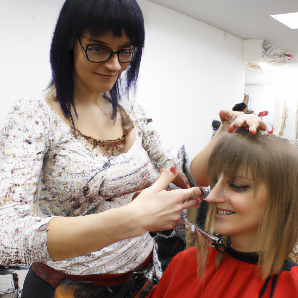 Hairdresser demonstrating various cutting techniques