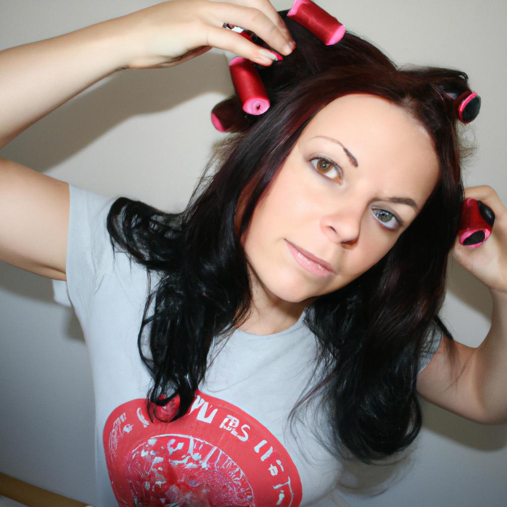 Woman styling hair with rollers