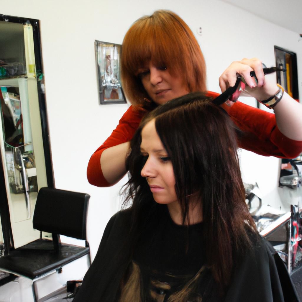 Woman getting a layered haircut