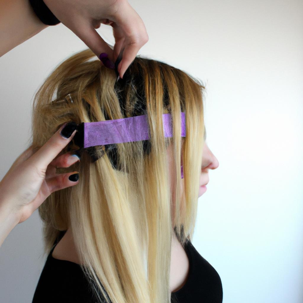 Woman getting tape-in hair extensions