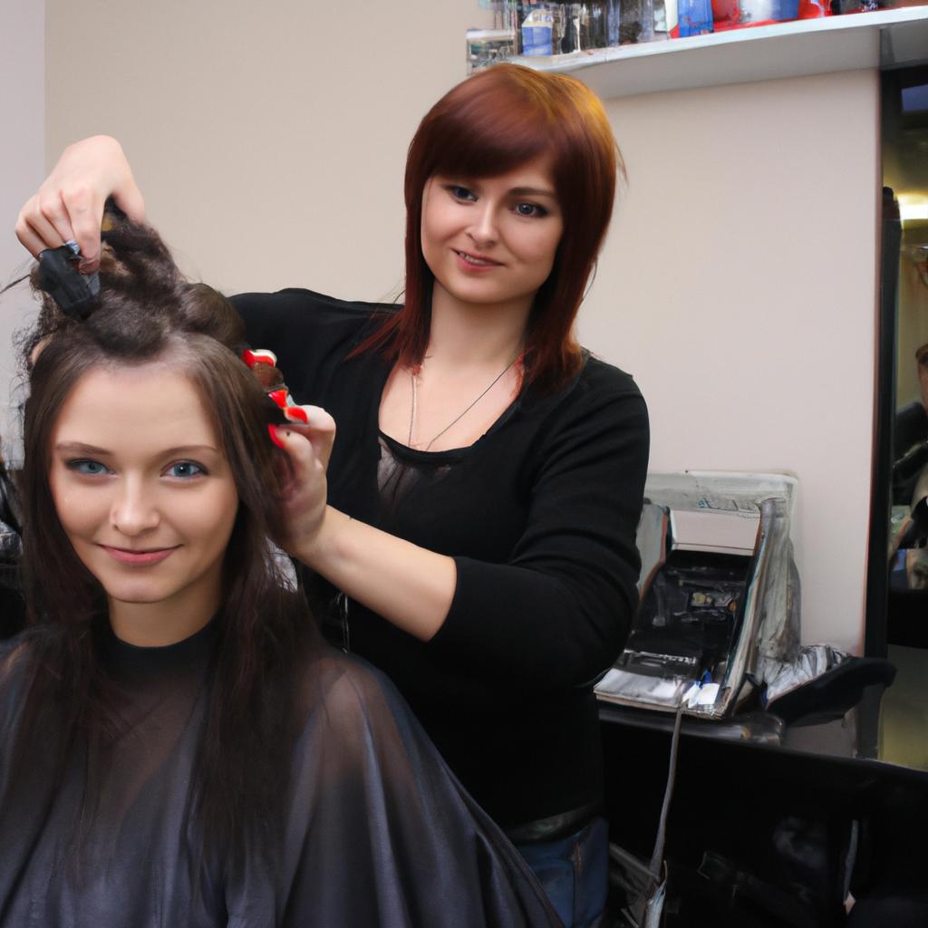 Woman styling hair in salon